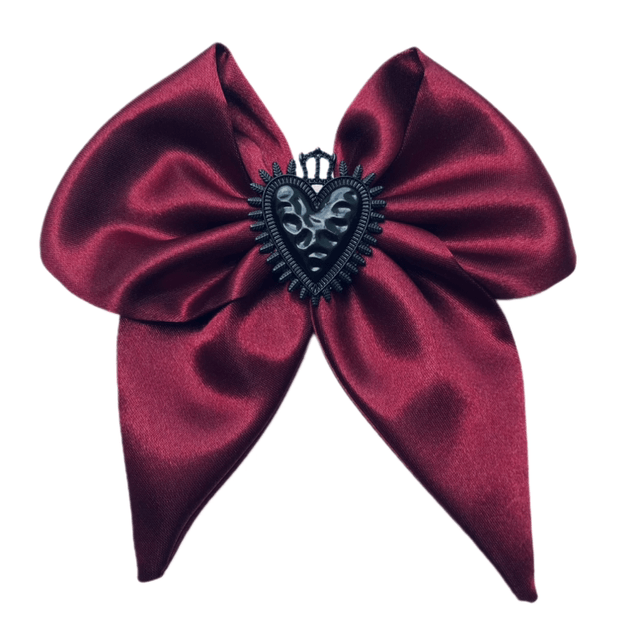 Barrette noeud - Modèle Dark Ex Voto satin rouge 