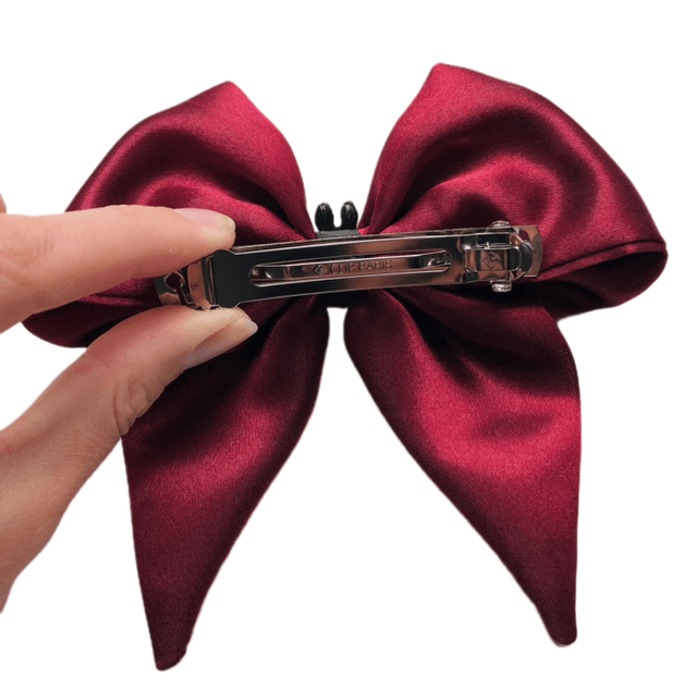 Barrette noeud en satin bordeau - Vampire Gothique