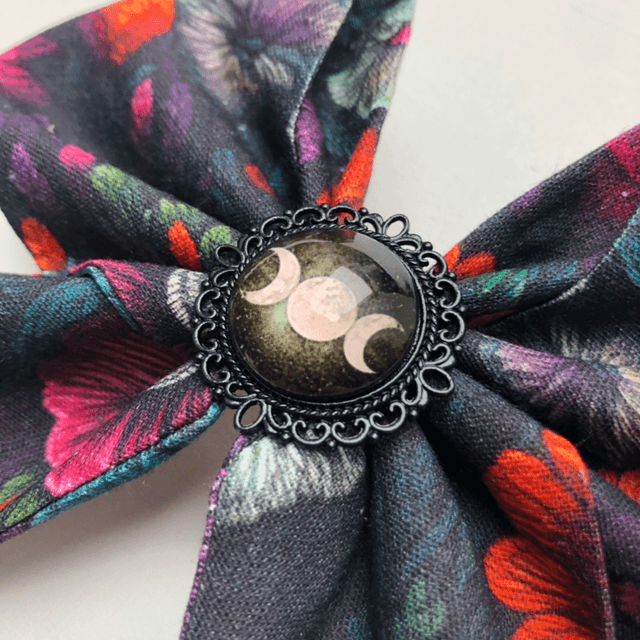 Barrette à cheveux - Triple lune fleurie