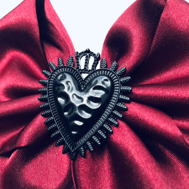 Barrette noeud - Modèle Dark Ex Voto satin rouge 