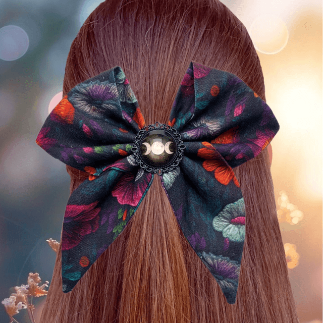 Barrette à cheveux - Triple lune fleurie