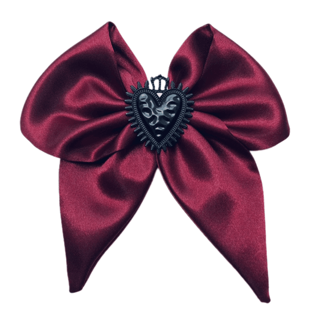 Barrette noeud - Modèle Dark Ex Voto satin rouge 