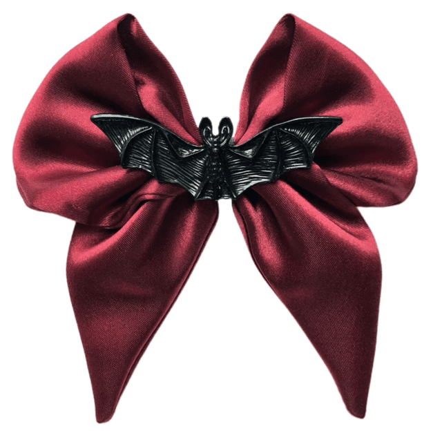 Barrette noeud en satin bordeau - Vampire Gothique